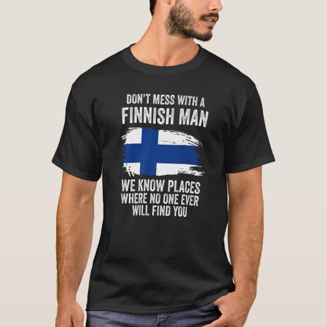 Camiseta Mens Finlandês Flag Finlândia (Frente)