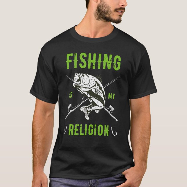Camiseta Mens Fisheries É Minha Religião, Fischer Angler (Frente)
