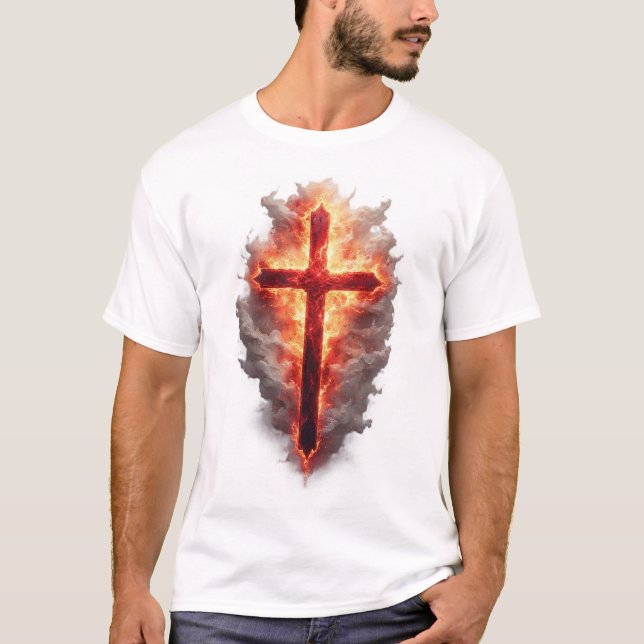 Camiseta Men's Flaming Christian Cross Tee Shirt (Frente)