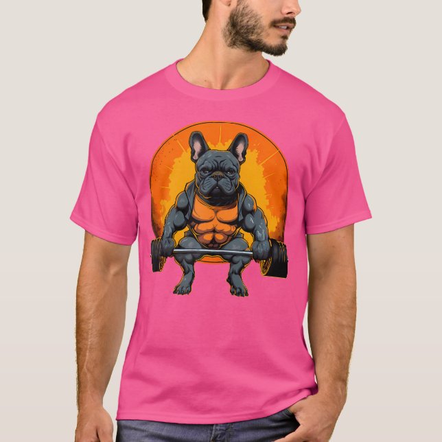 Camiseta Mens Funny French Bulldog Malhação de levantamento (Frente)