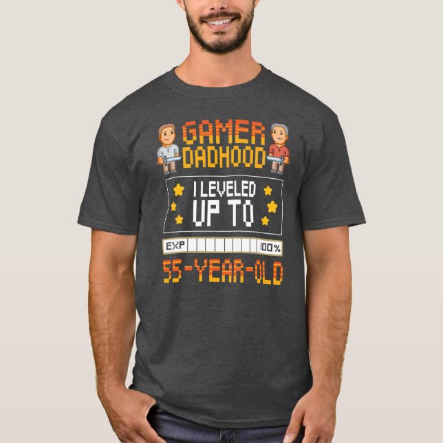 Camiseta Mens Gamer Dadhood Leveled Up To 55 Year Old 55th (Frente)
