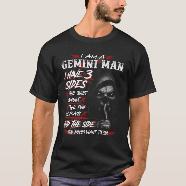 Camiseta Mens Gemini Homem Eu Tenho 3 Sides Engraçados Pres (Frente)