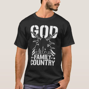 Camiseta Mens God Family Country Guns Patriota Soldado 4th