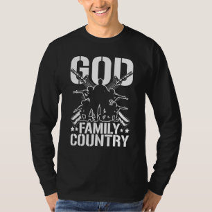 Camiseta Mens God Family Country Guns Patriota Soldado 4th 