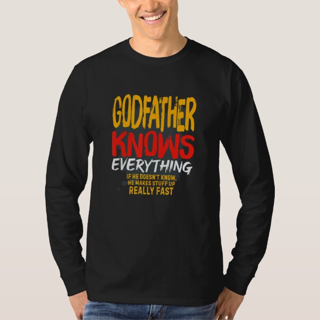 Camiseta Mens Godfather Knows Everything     Funny Dad Fath (Frente)