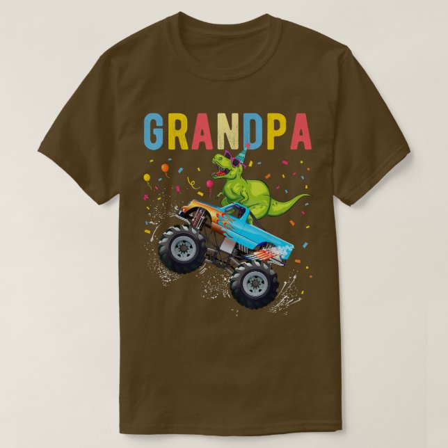 Camiseta Mens Grandpa TRex Dinosaur Monster truck Birthday  (Frente do Design)