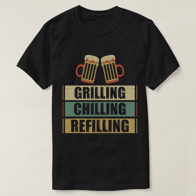 Camiseta Mens Griling Refilling Enchendo Engraçado Barbecue (Frente do Design)