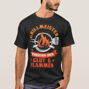 Camiseta Mens Grillmeister Ruler Sobre Chamas Brilhantes