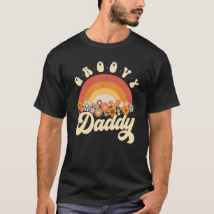 Camiseta Mens Groovy Pai Retro Arco-Íris Flores Coloridas D