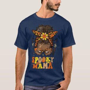 Camiseta Mens Groovy Spooky Mama Messy Bun Black Women Hipp