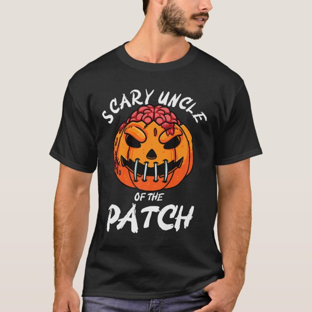 Camiseta Mens Halloween Tio Assustador Do Patch Pumpkin Fa (Frente)