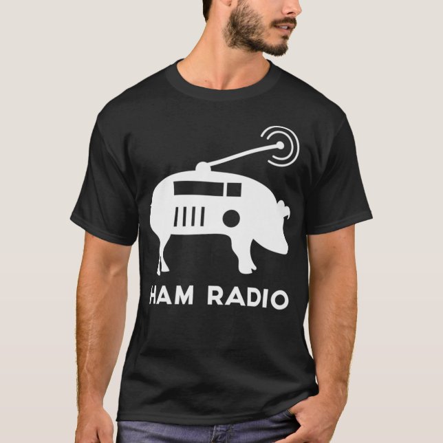 Camiseta Mens Ham Radio Pig Premium (Frente)
