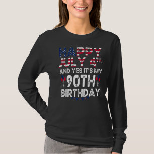 Camiseta Mens Happy 4 de julho e Sim, é meu 90 de aniversár