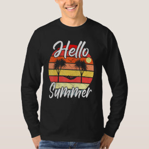 Camiseta Mens Hello Summer - Palmeiras Hammock Retro Sunse