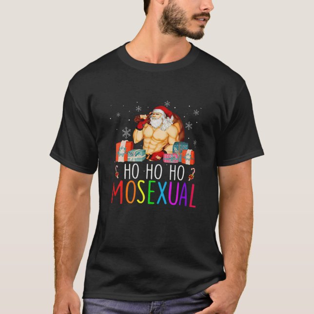 Camiseta Mens Ho Ho Ho Mosexual Gay Santa LGBT Pun Pride Ch (Frente)
