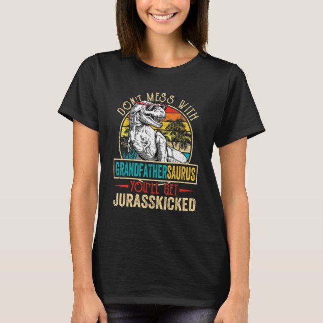 Camiseta Mens Homens Afetados Avô-Ssaurus Dinosaur Rex (Frente)
