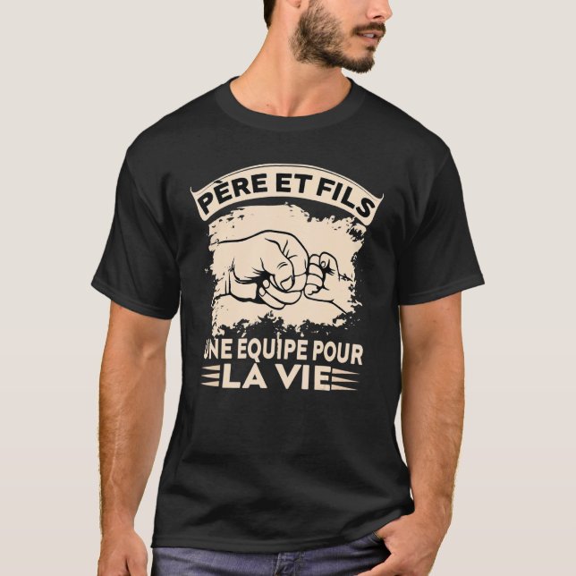 Camiseta Mens Homme Cadeau Fete des Pere et fils Papou Papa (Frente)