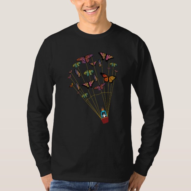 Camiseta Mens Hot air Balloon pilot Ballooning Butterflies (Frente)