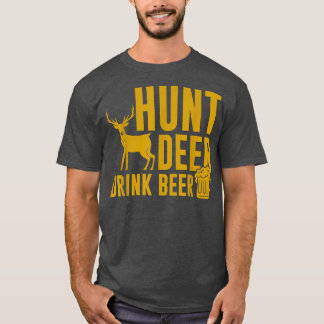Camiseta Mens Hunt Deer Bebe Cerveja Engraçada Caçadora