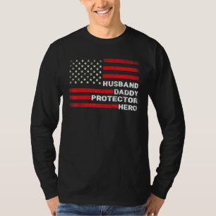 Camiseta Mens Husband Pai Protetor Hero American Flag Fa