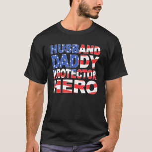 Camiseta Mens Husband Pai Protetor Hero American Flag Pa