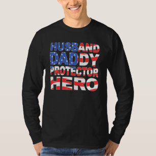 Camiseta Mens Husband Pai Protetor Hero American Flag Pa
