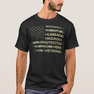 Camiseta Mens Husband Pai Protetor Hero Veteran Sinalizador