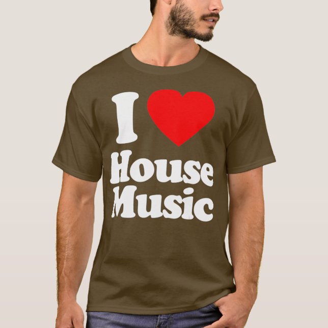 Camiseta Mens I Love House Music Heart Souvenir Engraçado (Frente)