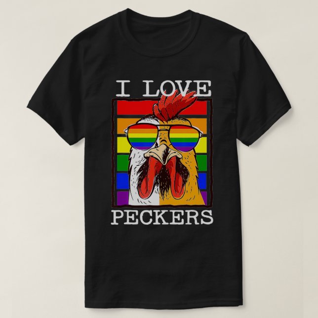 Camiseta Mens I Love Peckers Rooster Gay LGBT Pintinho Rain (Frente do Design)