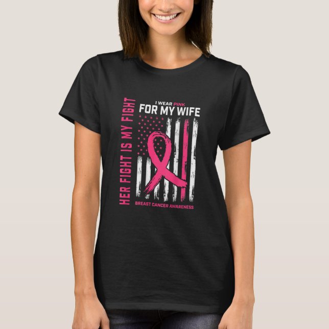 Camiseta Mens I Wear Pink Wife Breast Cancer Flag Her (Frente)