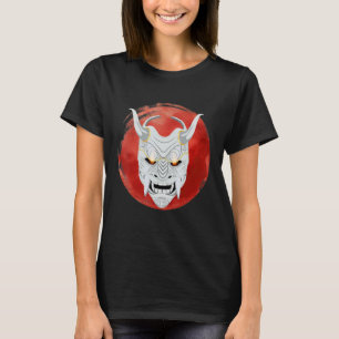 Camiseta Mens Japoneses Red Moon Oni Mask Ogre Samurai Japã