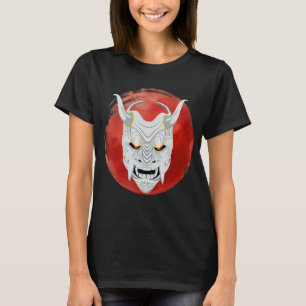 Camiseta Mens Japoneses Red Moon Oni Mask Ogre Samurai Japã