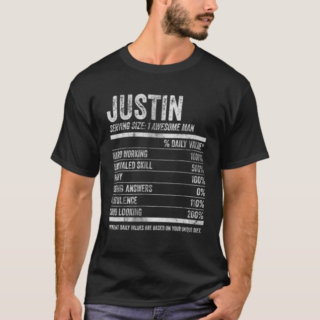 Camiseta Mens Justin Nutrition Nome Personalizado Nome Funn (Frente)