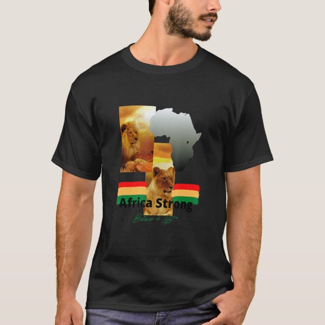 Camiseta Mens Leão De Judah Africa Forte Acredita 4 Vidas (Frente)