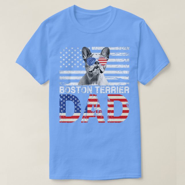 Camiseta Mens Legal Boston Terrier Pai EUA Flag Patriótico  (Frente do Design)