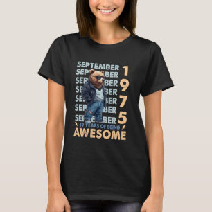 Camiseta Mens Legend setembro 1975 49th Birthday Bear 49 Y
