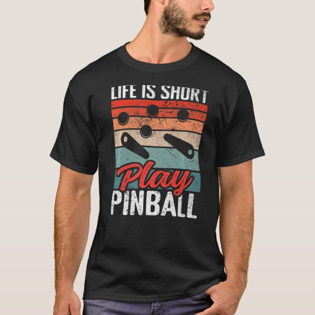 Camiseta Mens Life é uma bola de pinball curta Retro Pinbal (Frente)