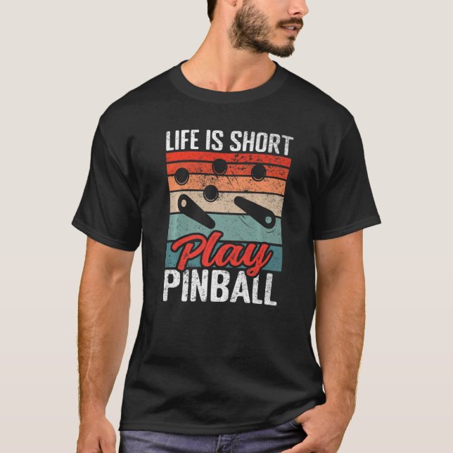 Camiseta Mens Life é uma bola de pinball curta Retro Pinbal (Frente)