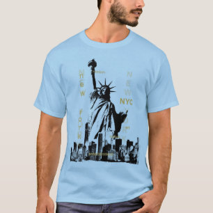 Camiseta Mens Light Blue Nyc Liberty Estátua Manhattan