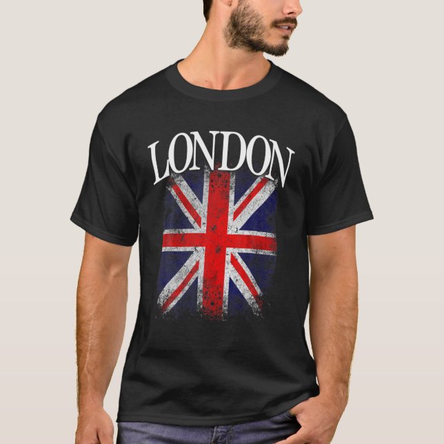 Camiseta Mens London Vintage Retro British Flag Engraçado (Frente)