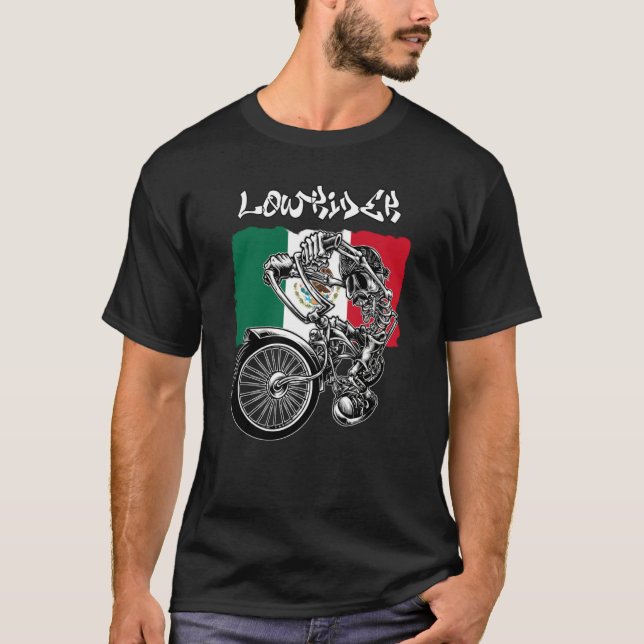 Camiseta Mens Low Rider Bicycle Mexican Chicano Mexico Lowr (Frente)