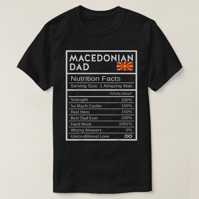 Camiseta Mens Macedonian Dad Nutrition Facts National Pride (Frente do Design)
