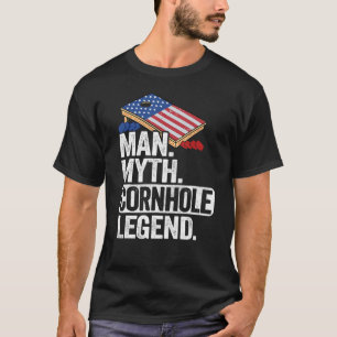 Camiseta Mens Man Myth Cornhole Legend USA Flag Corn Hole D