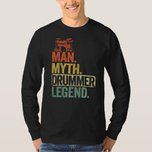 Camiseta Mens Man Myth Drummer Legend Drums Mens Vintage Da