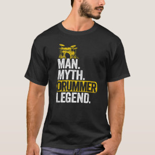 Camiseta Mens Man Myth Drummer Legend Drums Mens Vintage Da