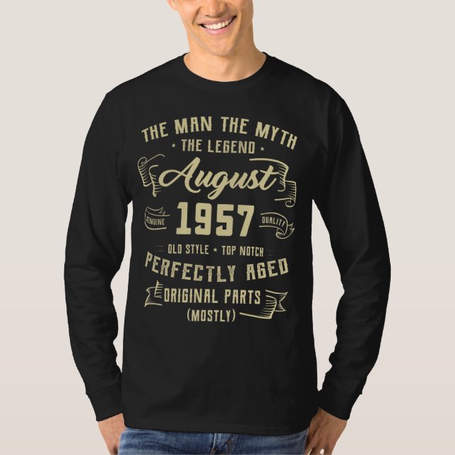 Camiseta Mens Man Myth Legend agosto de 1957 65º aniversári (Frente)