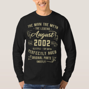 Camiseta Mens Man Myth Legend August 2002 20 Aniversário 20