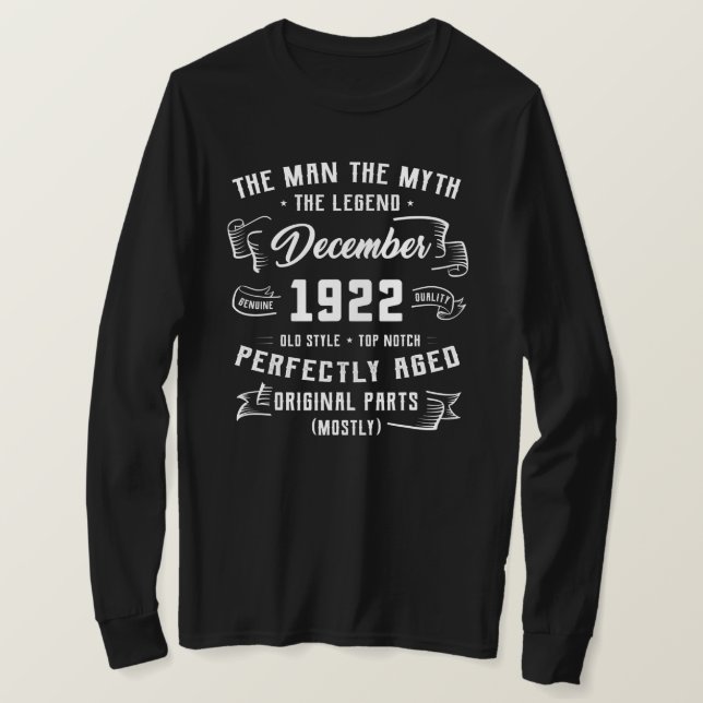 Camiseta Mens Man Myth Legend dezembro de 1922 100º Anivers (Frente do Design)