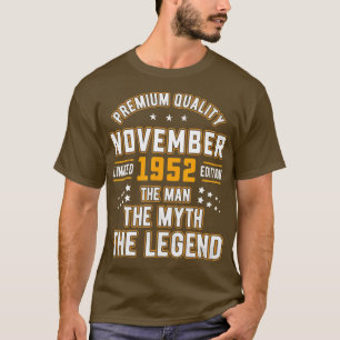 Camiseta Mens Man Myth Legend novembro de 1952 70 Aniversár