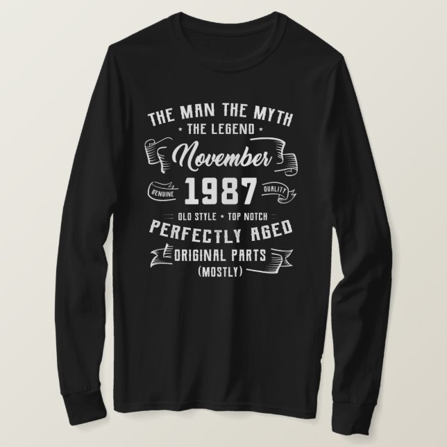 Camiseta Mens Man Myth Legend novembro de 1987 35º Aniversá (Frente do Design)